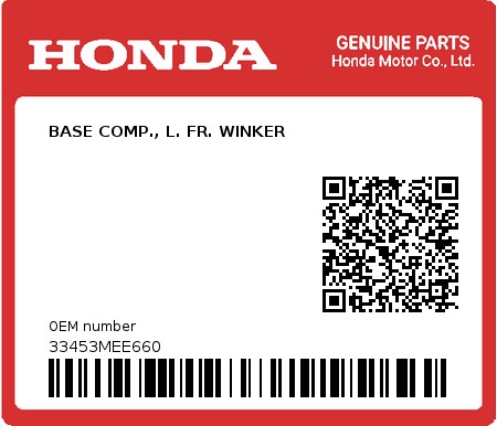 Product image: Honda - 33453MEE660 - BASE COMP., L. FR. WINKER  0