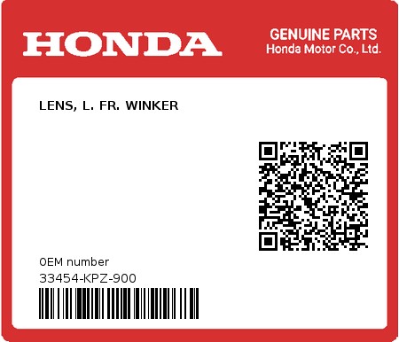 Product image: Honda - 33454-KPZ-900 - LENS, L. FR. WINKER  0