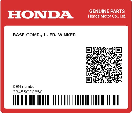Product image: Honda - 33455GFC850 - BASE COMP., L. FR. WINKER  0