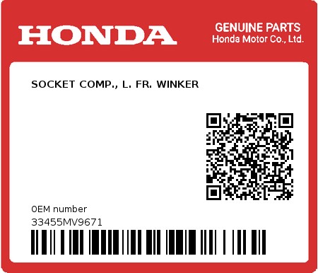 Product image: Honda - 33455MV9671 - SOCKET COMP., L. FR. WINKER  0