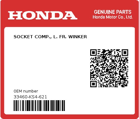 Product image: Honda - 33460-KS4-621 - SOCKET COMP., L. FR. WINKER  0