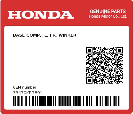 Product image: Honda - 33470KPR891 - BASE COMP., L. FR. WINKER  0