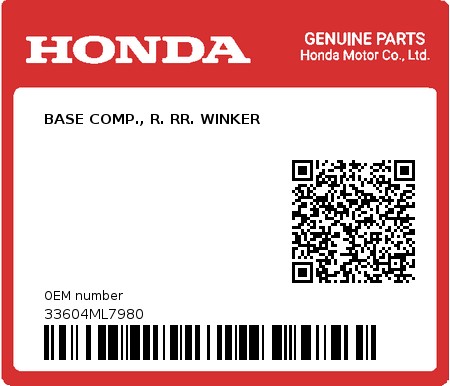 Product image: Honda - 33604ML7980 - BASE COMP., R. RR. WINKER  0