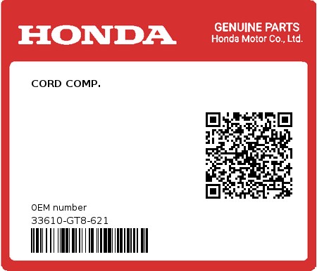 Product image: Honda - 33610-GT8-621 - CORD COMP.  0
