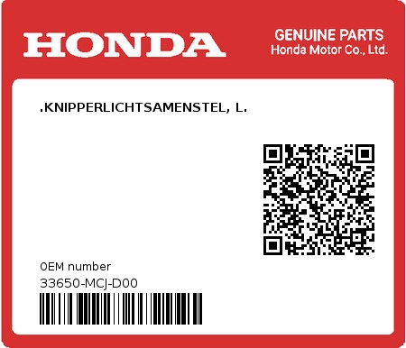Product image: Honda - 33650-MCJ-D00 - .KNIPPERLICHTSAMENSTEL, L.  0