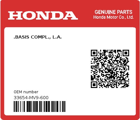 Product image: Honda - 33654-MV9-600 - .BASIS COMPL., L.A.  0