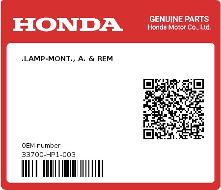 Product image: Honda - 33700-HP1-003 - .LAMP-MONT., A. & REM  0