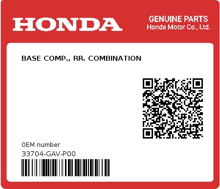 Product image: Honda - 33704-GAV-P00 - BASE COMP., RR. COMBINATION  0