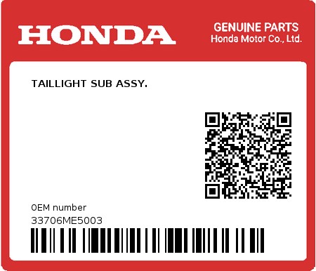 Product image: Honda - 33706ME5003 - TAILLIGHT SUB ASSY.  0