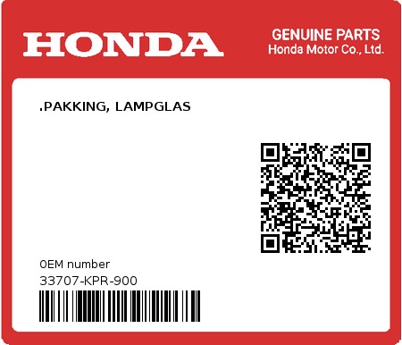 Product image: Honda - 33707-KPR-900 - .PAKKING, LAMPGLAS  0