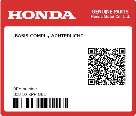 Product image: Honda - 33710-KPP-861 - .BASIS COMPL., ACHTERLICHT  0