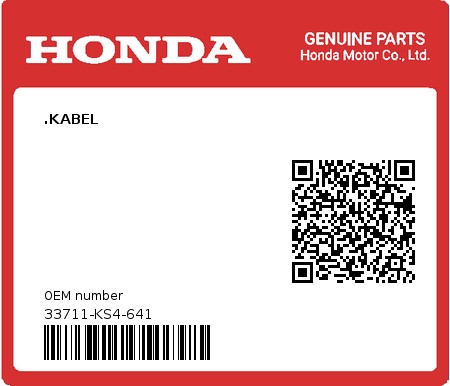 Product image: Honda - 33711-KS4-641 - .KABEL  0