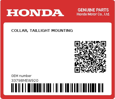 Product image: Honda - 33798MEW920 - COLLAR, TAILLIGHT MOUNTING  0