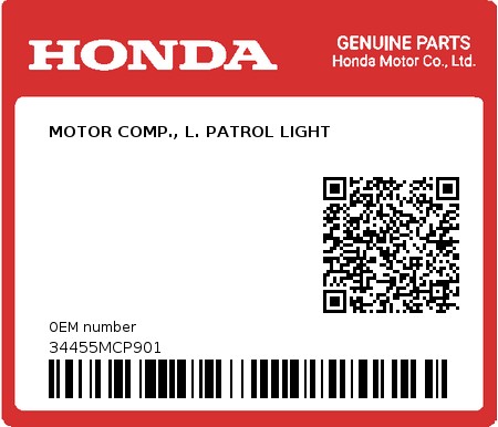 Product image: Honda - 34455MCP901 - MOTOR COMP., L. PATROL LIGHT  0