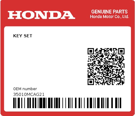 Product image: Honda - 35010MCAG21 - KEY SET  0