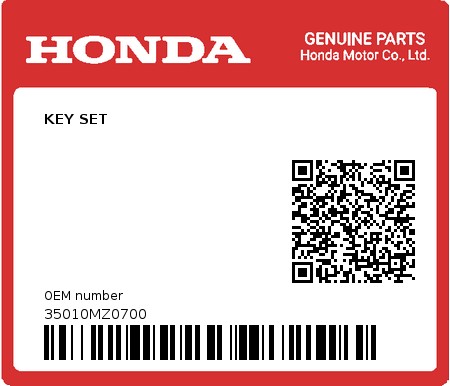 Product image: Honda - 35010MZ0700 - KEY SET  0