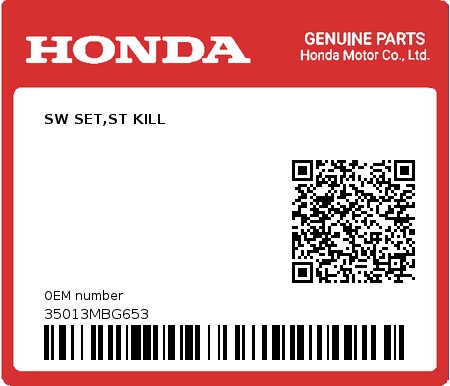 Product image: Honda - 35013MBG653 - SW SET,ST KILL  0
