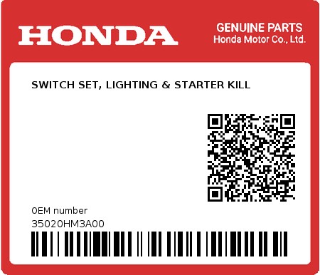 Product image: Honda - 35020HM3A00 - SWITCH SET, LIGHTING & STARTER KILL  0