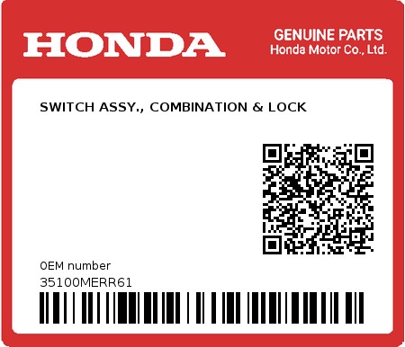 Product image: Honda - 35100MERR61 - SWITCH ASSY., COMBINATION & LOCK  0