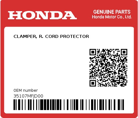 Product image: Honda - 35107MFJD00 - CLAMPER, R. CORD PROTECTOR  0