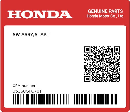 Product image: Honda - 35160GFC781 - SW ASSY,START  0