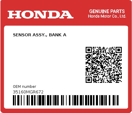 Product image: Honda - 35160MGR672 - SENSOR ASSY., BANK A  0