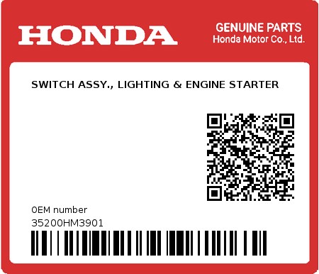Product image: Honda - 35200HM3901 - SWITCH ASSY., LIGHTING & ENGINE STARTER  0