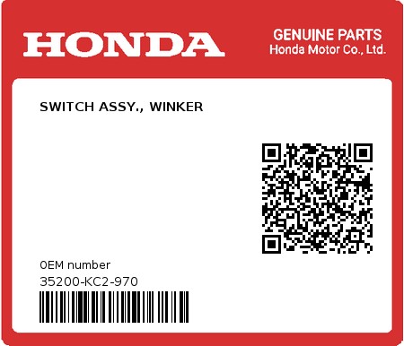 Product image: Honda - 35200-KC2-970 - SWITCH ASSY., WINKER  0