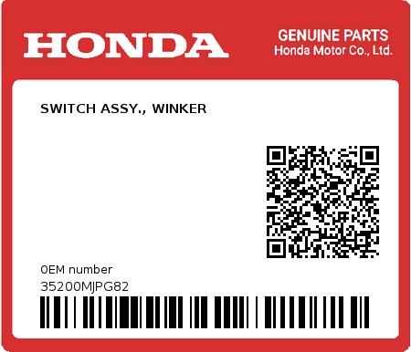Product image: Honda - 35200MJPG82 - SWITCH ASSY., WINKER  0