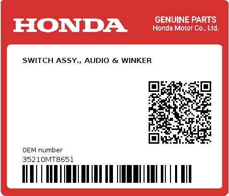 Product image: Honda - 35210MT8651 - SWITCH ASSY., AUDIO & WINKER  0