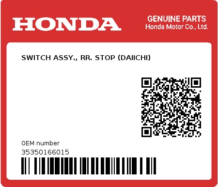 Product image: Honda - 35350166015 - SWITCH ASSY., RR. STOP (DAIICHI)  0