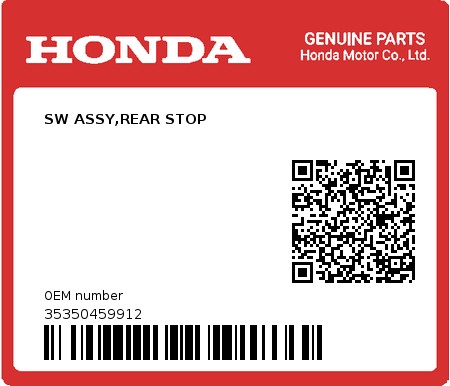Product image: Honda - 35350459912 - SW ASSY,REAR STOP  0