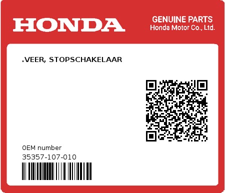 Product image: Honda - 35357-107-010 - .VEER, STOPSCHAKELAAR  0