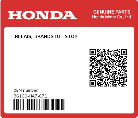 Product image: Honda - 36100-HA7-671 - .RELAIS, BRANDSTOF STOP  0