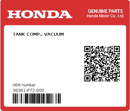 Product image: Honda - 36361-P72-000 - TANK COMP., VACUUM  0