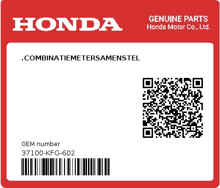 Product image: Honda - 37100-KFG-602 - .COMBINATIEMETERSAMENSTEL  0