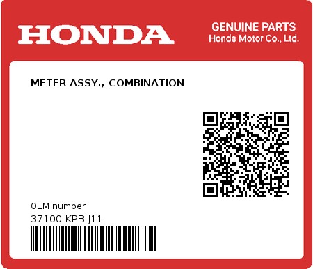Product image: Honda - 37100-KPB-J11 - METER ASSY., COMBINATION  0