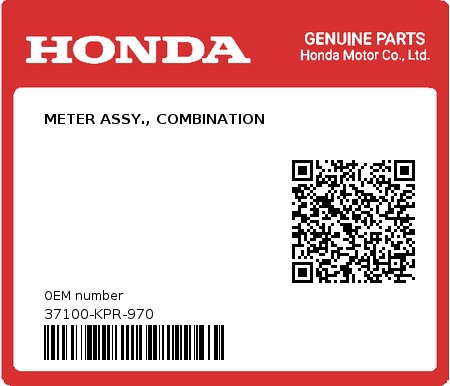 Product image: Honda - 37100-KPR-970 - METER ASSY., COMBINATION  0