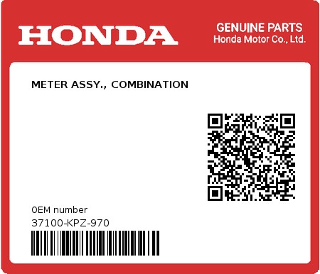 Product image: Honda - 37100-KPZ-970 - METER ASSY., COMBINATION  0