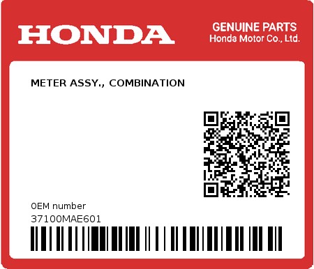 Product image: Honda - 37100MAE601 - METER ASSY., COMBINATION  0