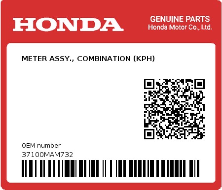 Product image: Honda - 37100MAM732 - METER ASSY., COMBINATION (KPH)  0