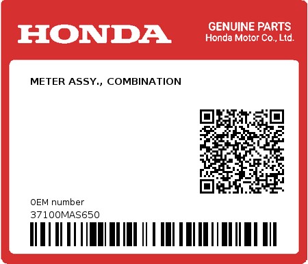 Product image: Honda - 37100MAS650 - METER ASSY., COMBINATION  0