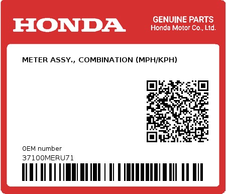 Product image: Honda - 37100MERU71 - METER ASSY., COMBINATION (MPH/KPH)  0