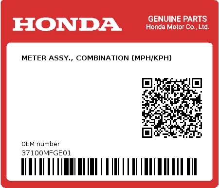 Product image: Honda - 37100MFGE01 - METER ASSY., COMBINATION (MPH/KPH)  0