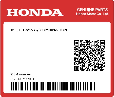 Product image: Honda - 37100MY5611 - METER ASSY., COMBINATION  0