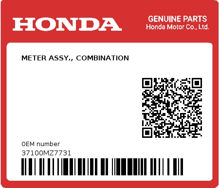 Product image: Honda - 37100MZ7731 - METER ASSY., COMBINATION  0