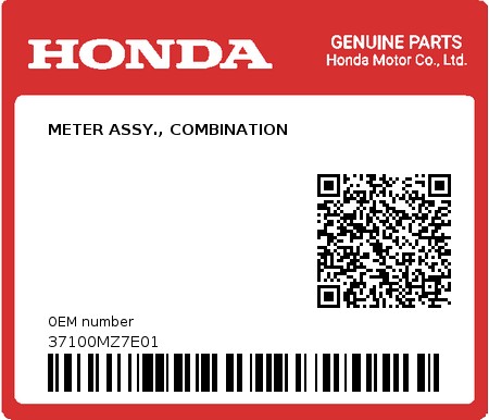 Product image: Honda - 37100MZ7E01 - METER ASSY., COMBINATION  0