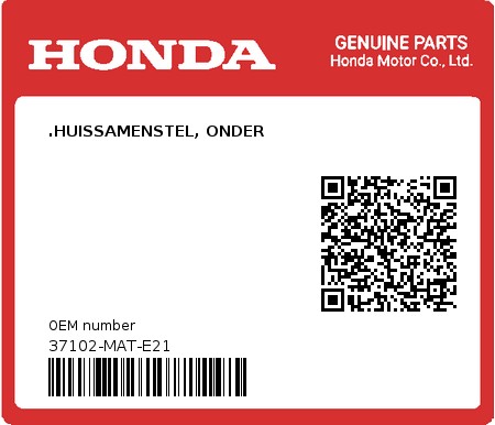 Product image: Honda - 37102-MAT-E21 - .HUISSAMENSTEL, ONDER  0