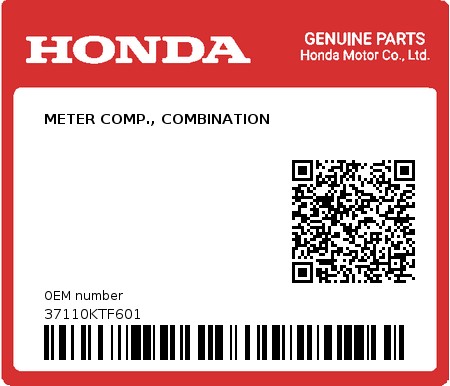 Product image: Honda - 37110KTF601 - METER COMP., COMBINATION  0
