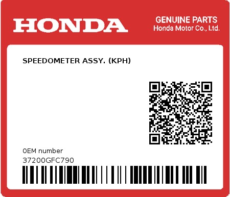 Product image: Honda - 37200GFC790 - SPEEDOMETER ASSY. (KPH)  0
